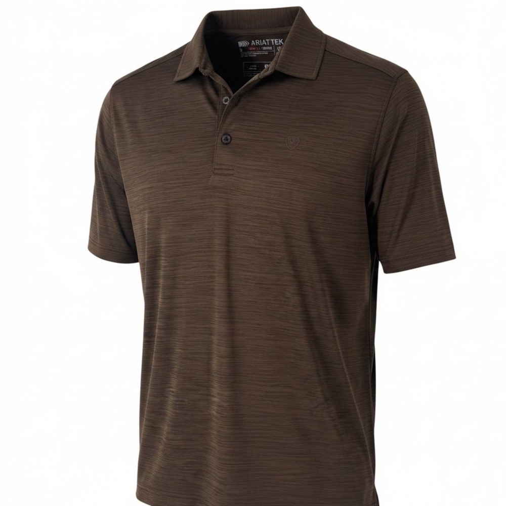 Ariat Mens AriatTek Heat Series Performance Polo Shirt Brown Space Dye Small